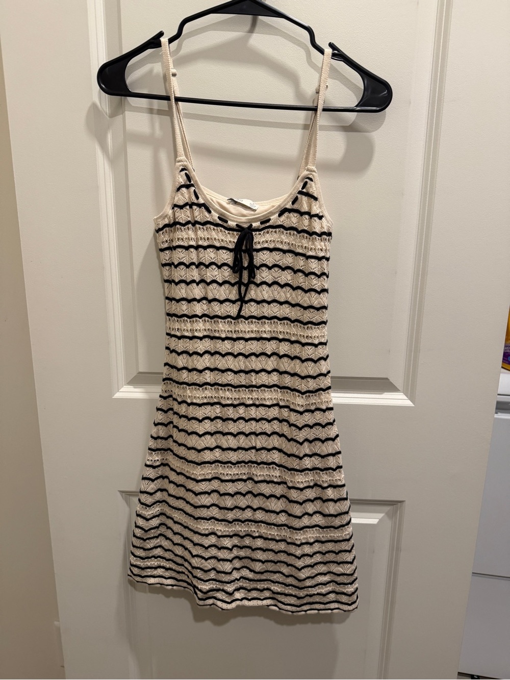 Hollister Cream and Black Striped Crochet Tank Dress
